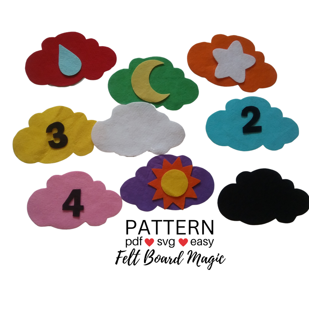 Hide and Seek Clouds Colours and Numbers Game Felt Set Pattern