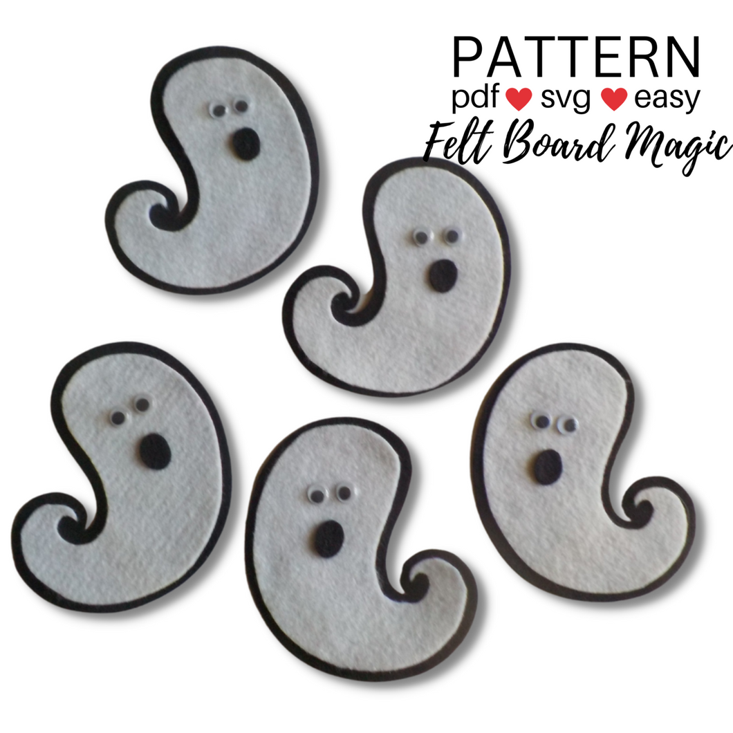 Five White and Spooky Ghosts Felt Set Pattern