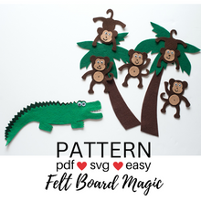 Load image into Gallery viewer, Five Cheeky Monkeys Felt Set Pattern