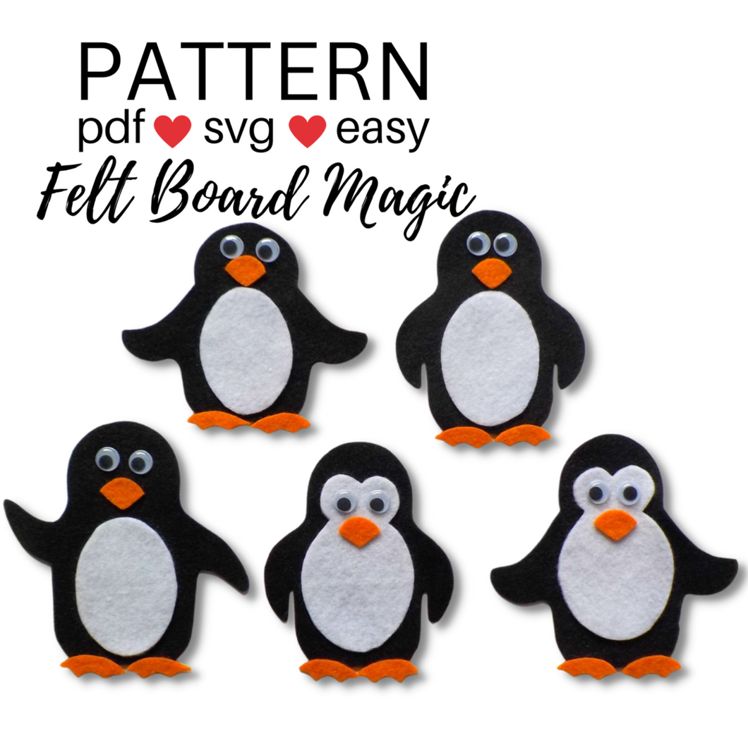 Five perky Penguins Felt Set Pattern