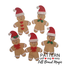 Load image into Gallery viewer, Five Christmas Gingerbread Men Felt Set Pattern