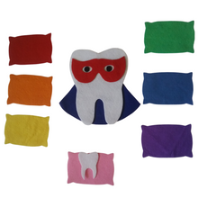 Load image into Gallery viewer, Hide and Seek Super Hero Tooth Colours Game Felt Set Pattern
