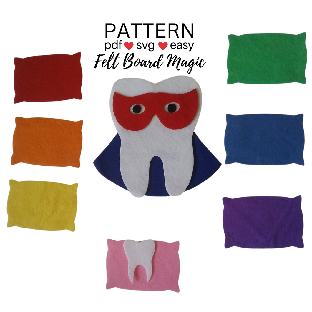 Hide and Seek Super Hero Tooth Colours Game Felt Set Pattern