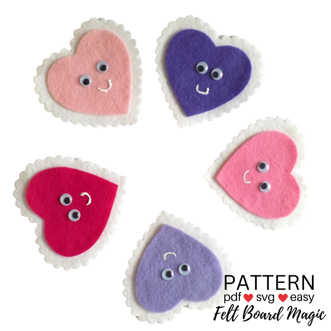 Five Valentine's Hearts Felt Set Pattern