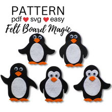 Load image into Gallery viewer, Five perky Penguins Felt Set Pattern
