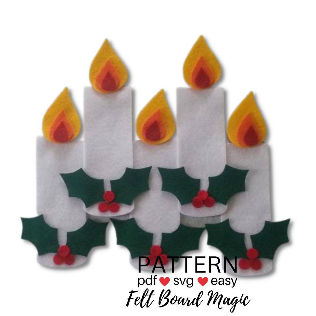 Five Christmas Candles Felt Set Pattern