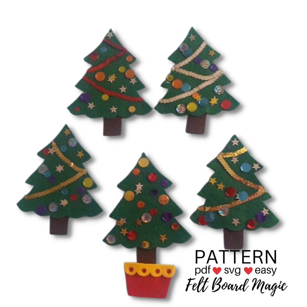 Five Christmas Trees Felt Set Pattern