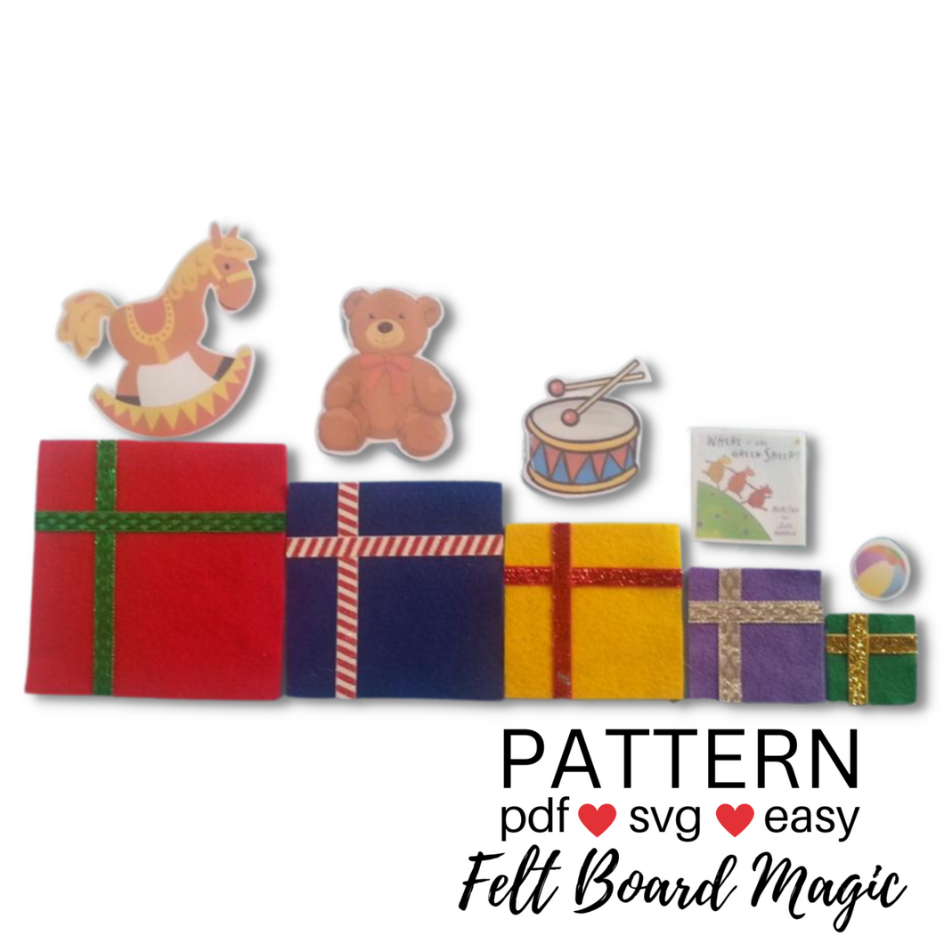 Five Christmas Presents Felt Set Pattern