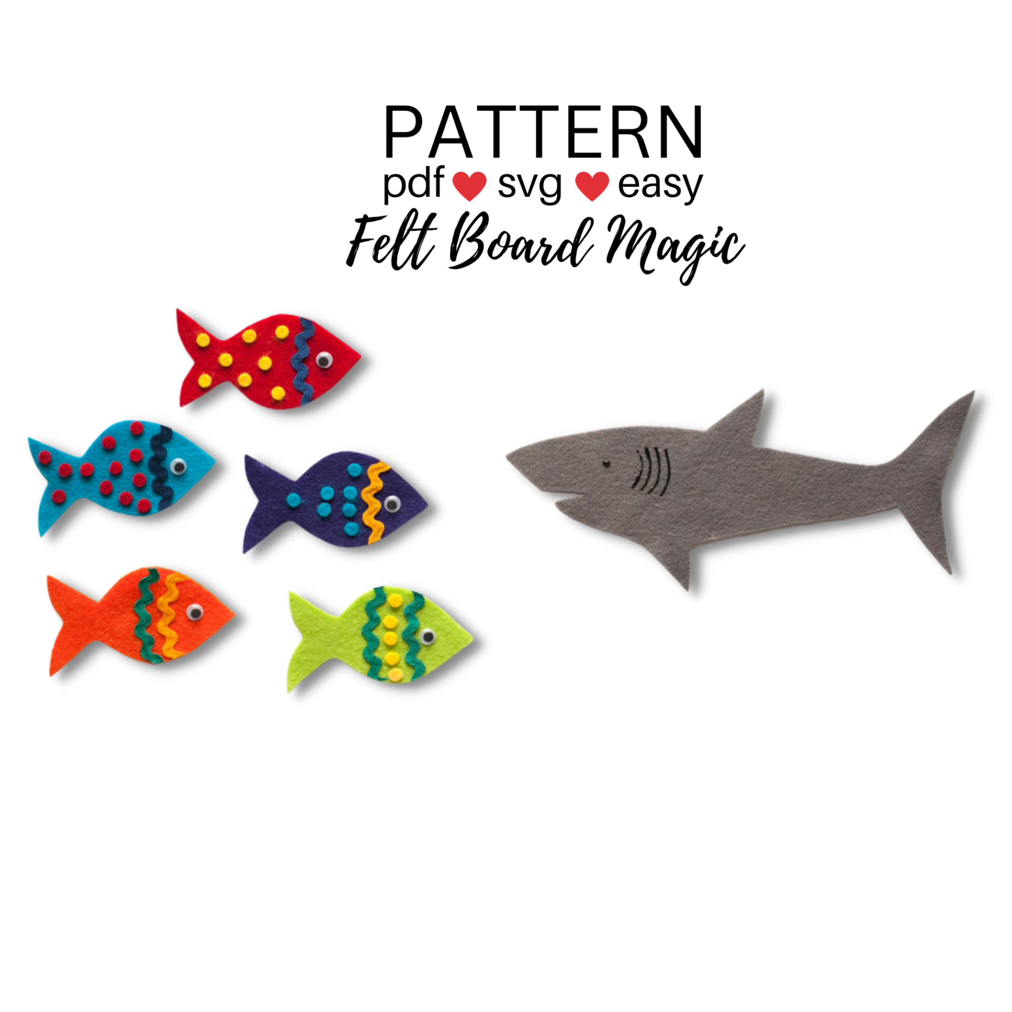 Five Little Fish Swimming in the Sea Felt Set Pattern – Felt Board Magic, image size:2000x2000